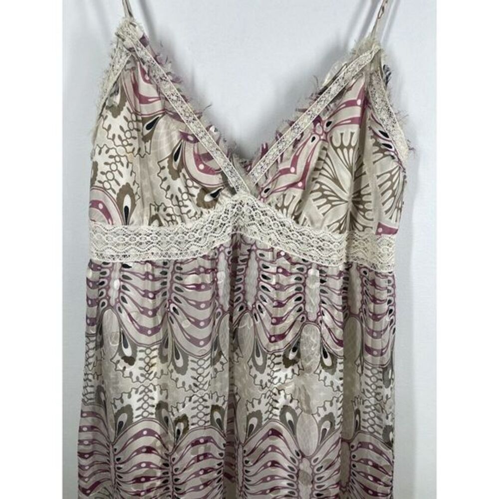Poleci Women’s Silk Boho Slip Midi Dress With Crochet Accents Lined Size 4 USA‎